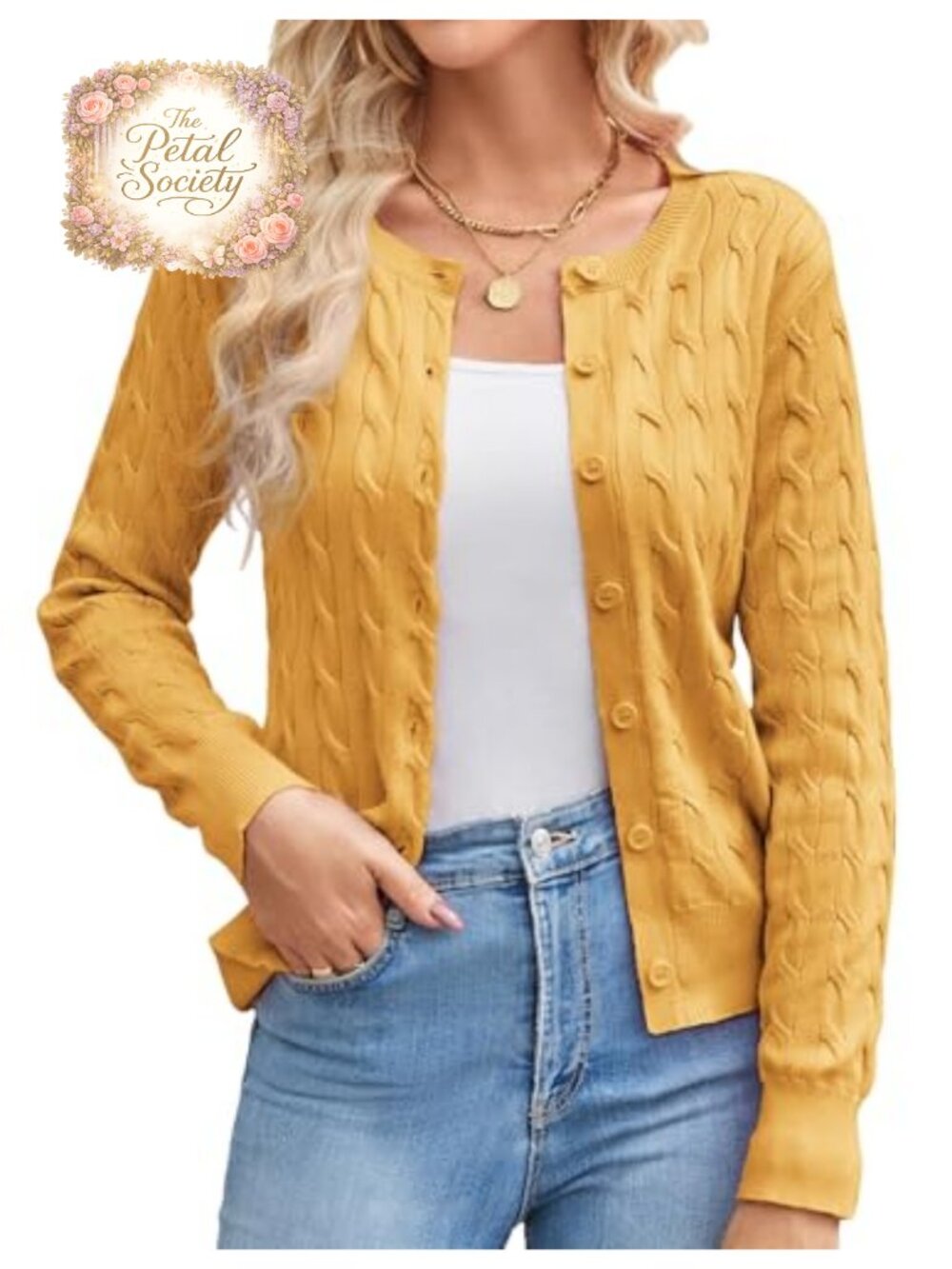 Cable Knit Cardigan Sweater Lightweight Cropped Button Up